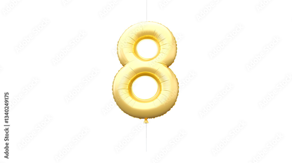 Leinwandbilder a shiny golden foil balloon in the shape of the number 8 floats effortlessly against a dark backgrou