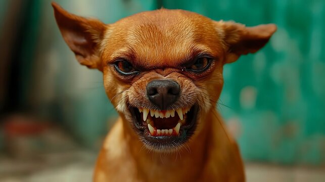 Angry chihuahua dog snarling.