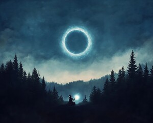 Wizard Conjures Night Sky Portal.