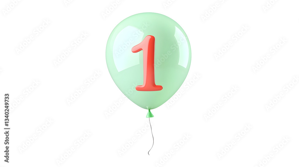 Poster a glossy three dimensional metallic red foil balloon with the number 1 floating in a transparent min