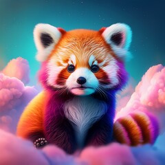 Obraz premium Niedliches, flauschiges psychedelisches Rotpanda-Baby