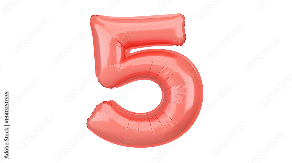 Aufkleber A 3D rendering of a shiny glossy red number 5 foil balloon floating with a soft shadow effect against a transparent background