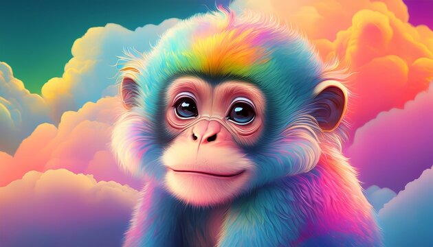 Niedliches, flauschiges psychedelisches Schimpansen-Baby
