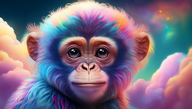 Niedliches, flauschiges psychedelisches Schimpansen-Baby
