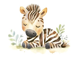 Cute Watercolor Baby Zebra Illustration