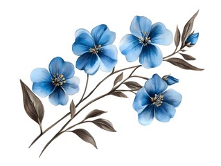 Fototapeta premium Elegant Blue Watercolor Flowers Botanical Illustration
