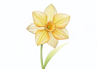 Fototapeta premium Linear Narcissus Flower Line Art: Botanical Drawing for Spring, Mother's Day, Wedding Invitations & Greeting Cards