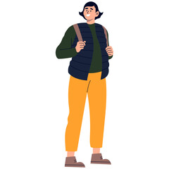Illustration of Person Hiking Mountain. Vector Cartoon Character.