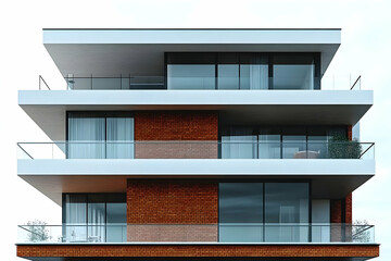 Modern Brick Apartment Building 3D Illustration