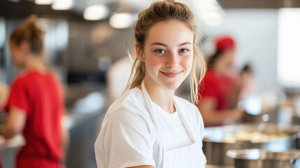 Young Smiling Chef in Modern Kitchen Engaging with Cooking Tasks