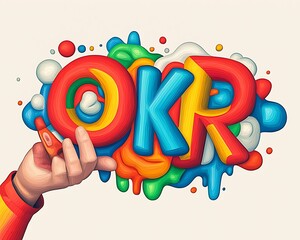 Hand Reaching OKR Goals for Colorful Abstract.