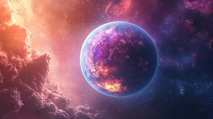 Obraz premium A close-up of a planet in space, with colorful clouds and a glowing atmosphere.