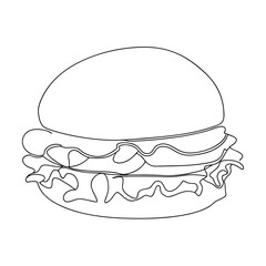 Simple Line Drawing of a Delicious Hamburger Sandwich