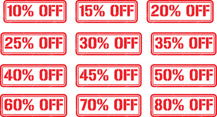 percent off discount red  grunge rubber stamp  label isolated on white