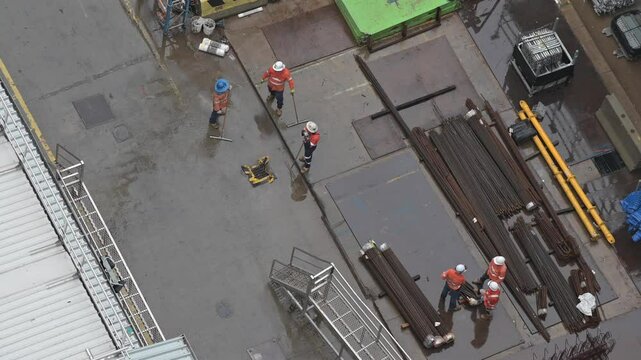Aerial drone landscape view builders in building site