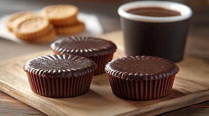 Chocolate dessert cups with cookies and coffee.
