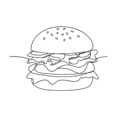 SingleLine Drawing of a Delicious Cheeseburger with Sesame Bun