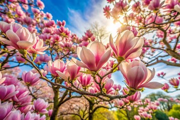 Obraz premium Spring bloom magnolia tree flowers. Blossom magnolia flower. Spring background. 