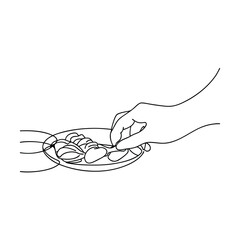 Single line Drawing Hand Reaching for Grilled Food on Plate