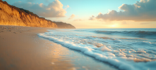 Fototapeta premium Close-Up Beach Scene with Blue Sky and Ocean – Perfect for Web Banners