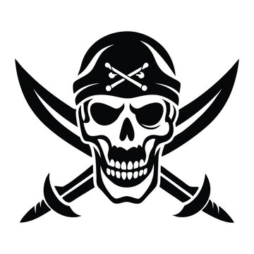 recommend clip art: Skull emblem illustration with crossed sabers  ( background transparent ) Jolly Roger with crossed swords. Pirate flag emblem with a skull and two sabers or scimitar swords. Vector illustration.