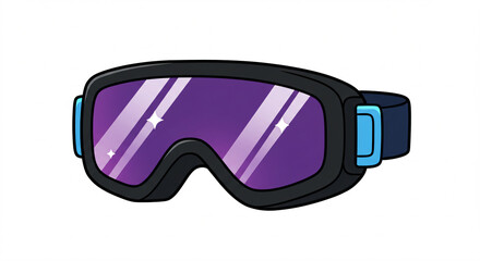 Ski goggles with purple lenses and a black frame.