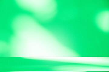 Wall interior background, studio and backdrops show products. with leaf shadow from window color green and white. background for text insertion and presentation of product	