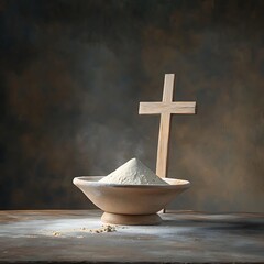 Steaming Flour for Cross, Rustic Table.