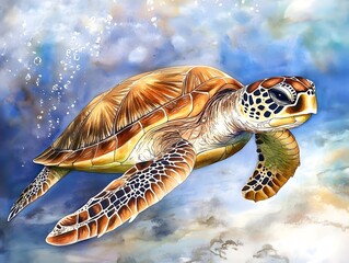 Majestic Sea Turtle Underwater Painting
