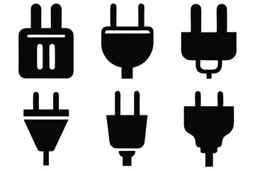 Set of electric plug icons and sockets in black vector design