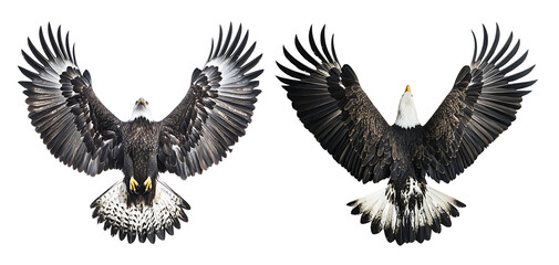 Png 10 - Front and back view of Bald Eagle soaring with its wings spread wide, isolated on a white or transparent background.