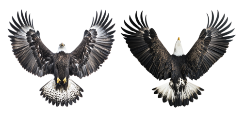 Png 10 - Front and back view of Bald Eagle soaring with its wings spread wide, isolated on a white or transparent background.