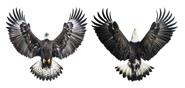 Png 10 - Front and back view of Bald Eagle soaring with its wings spread wide, isolated on a white or transparent background.
