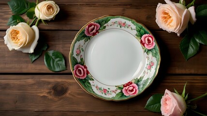 Empty Rose Pattern Plate with Elegant Floral Decoration