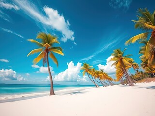 Obraz premium Tropical Beach Paradise - Vibrant Sandy Shore with Palm Trees