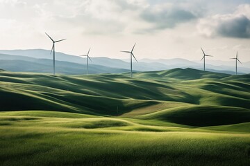 Serene Green Hills with Wind Turbines: Embodying Sustainable Energy and Environmental Sustainability