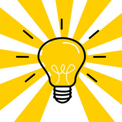 Yellow Light Bulb Vector Illustration with Energy and Innovation Concept
