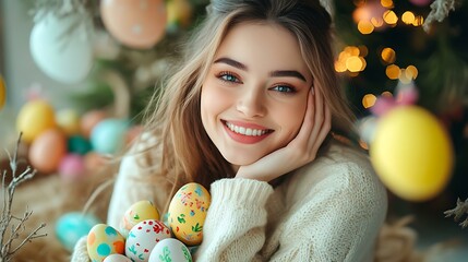 A woman using AI-driven tools to enhance Easter holiday marketing efforts