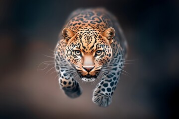 Obraz premium Leopard Charging for Jungle Night Hunt.