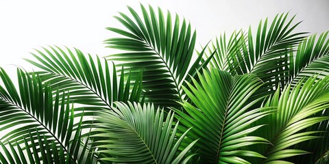 Lush Dark Green Palm Leaves Isolated on White Background - Tropical Foliage Stock Photo