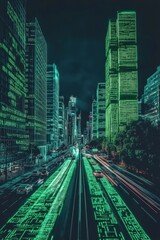 Fototapeta premium Neon Cityscape: Digital Metropolis at Night