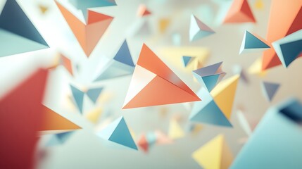 Abstract arrangement of various colorful pyramids floating in a space