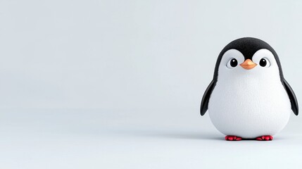 Obraz premium Adorable Fluffy Penguin on Light Gray Background