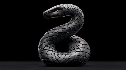 Fototapeta premium Black Textured Snake Coiled on Dark Background