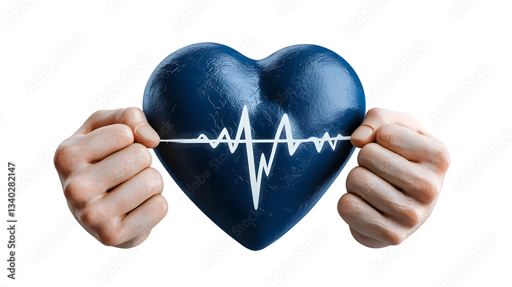 Poster sleek modern blue heart symbol with a sharp white ecg heartbeat line across the middle designed for 