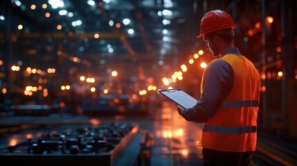 Obraz premium Factory worker reviewing documents