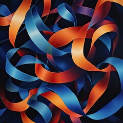Abstract vibrant ribbons in orange and blue