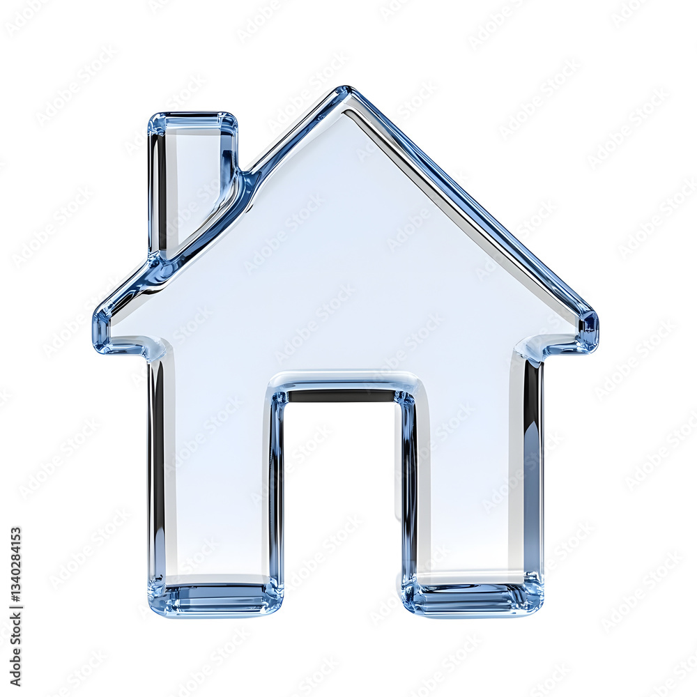 Aufkleber close up photography of a 3d rendered minimalistic blue crystal house icon with a semi transparent g
