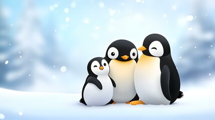 Obraz premium Adorable Penguin Family in Arctic Winter Illustration