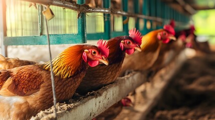 Farmers feeding chickens on a traditional rural farm